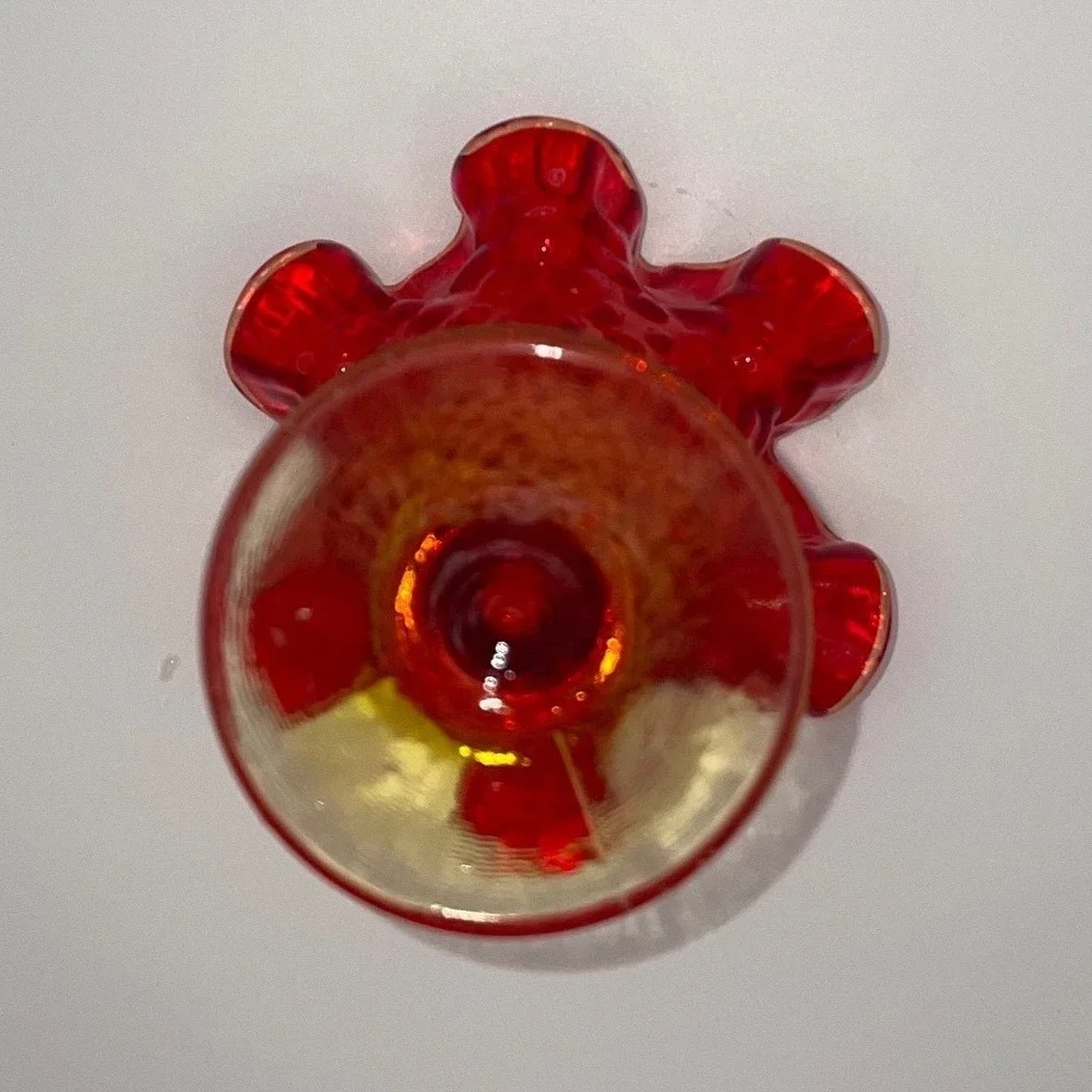 VTG Fenton Amberina Hobnail Glass Vase Red Orange Yellow Ruffled Edge Footed 4
